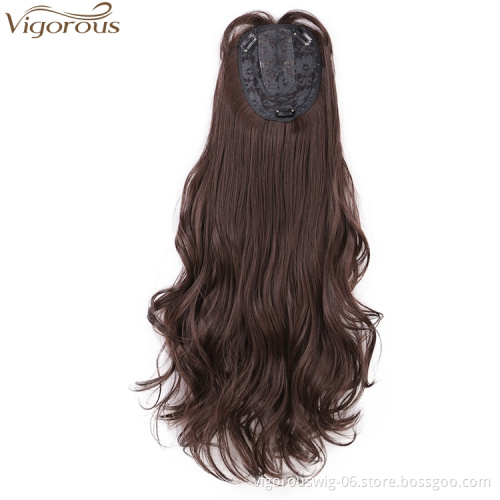Vigorous Long Wavy Clips in Top Hairpieces with Mini Air Bangs Synthetic Hair Toppers Extensions for Women